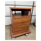 Medical Wooden Rolling Equipment Cart Cabinet w/ Built-In Power Strip 3 Drawers + Pull Out Work Trays Smooth Casters Great For holding monitors, machines, cords & supplies