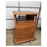 Medical Wooden Rolling Equipment Cart Cabinet w/ Built-In Power Strip 3 Drawers + Pull Out Work Trays Smooth Casters Great For holding monitors, machines, cords & supplies