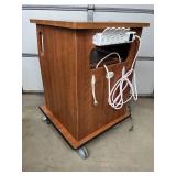 Medical Wooden Rolling Equipment Cart Cabinet w/ Built-In Power Strip 3 Drawers + Pull Out Work Trays Smooth Casters Great For holding monitors, machines, cords & supplies