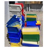 MSRP $1800 HUGE Lot of 90+ AkroBins Stackable Storage Bins Mixed Sizes Heavy Duty Organizer Bins Perfect For garage organization, workshop parts, tools, hardware, craft rooms, resale storage, warehous