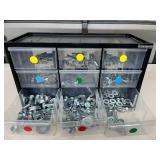 BLACK+DECKER 9-Compartment Parts Organizer Durable, clear, wall-mountable drawers High-impact frame Includes various sized nuts and bolts Keep your workshop sorted with this space-saving, fully-loaded