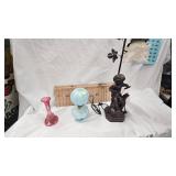 Mary Gregory Vase, Mini Oil Lamp, Bird Feeder