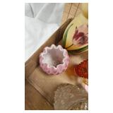 Hand Painted Vase, Fenton Ruffle Edge Dish, Misc Vintage