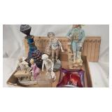 Vintage Porcelain Figures and Fenton Stretch Glass Bowl