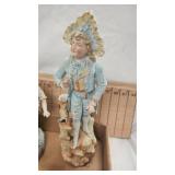 Vintage Porcelain Figures and Fenton Stretch Glass Bowl