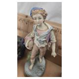 Vintage Porcelain Figures and Fenton Stretch Glass Bowl
