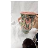 Hand Painted Vase and Micc, Butterfly and Berry Pattern