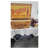 Lot of 2 Beer Cases and Tins as Pictured, Pfeiffers and Karsbrau