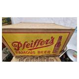 Lot of 2 Beer Cases and Tins as Pictured, Pfeiffers and Karsbrau