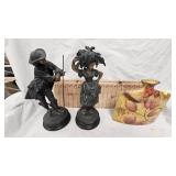French Spelter Figures, Late 19th Century and Vase