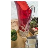 Blue Opalene Candlesticks, Wreath , glass Display, Glass Pitcher