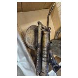 Small Vintage jack, Grease Gun, Pan, Huffman Liquid Oil Dispenser