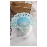 Various Misc and Fenton Glass Blue Satin  Weavebowl