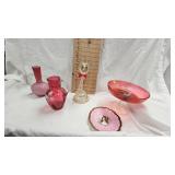 Pink and Rose Cased Vase,Cranberry Glass Pitcher