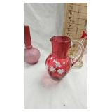 Pink and Rose Cased Vase,Cranberry Glass Pitcher