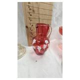 Pink and Rose Cased Vase,Cranberry Glass Pitcher