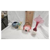 Jack in the Pulpit Cranberry Vase, Rumrill Planter, Cocatoo Figure