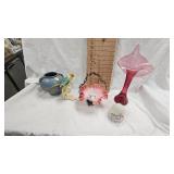 Jack in the Pulpit Cranberry Vase, Rumrill Planter, Cocatoo Figure
