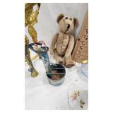 Vintage Doll, Bear, Candlesticks and Figurines