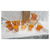 Fenton Glass Marigold Carnival Glass Pitcher and Water Glass Set