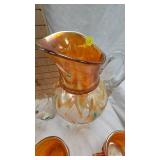 Fenton Glass Marigold Carnival Glass Pitcher and Water Glass Set