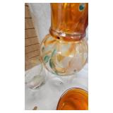 Fenton Glass Marigold Carnival Glass Pitcher and Water Glass Set