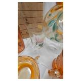 Fenton Glass Marigold Carnival Glass Pitcher and Water Glass Set
