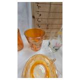 Fenton Glass Marigold Carnival Glass Pitcher and Water Glass Set