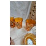 Fenton Glass Marigold Carnival Glass Pitcher and Water Glass Set