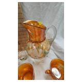Fenton Glass Marigold Carnival Glass Pitcher and Water Glass Set