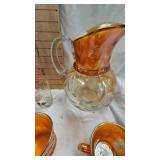 Fenton Glass Marigold Carnival Glass Pitcher and Water Glass Set