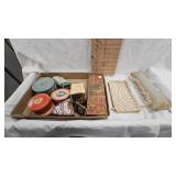 Beaded Purse, Wood Scarf Box,  vintage Powder Boxes