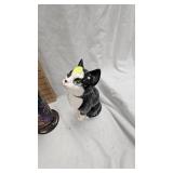 Fenton Glass Bell, Faberge Pattern and Cat Figurine, Vase