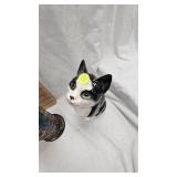 Fenton Glass Bell, Faberge Pattern and Cat Figurine, Vase