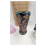 Fenton Glass Bell, Faberge Pattern and Cat Figurine, Vase