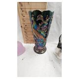 Fenton Glass Bell, Faberge Pattern and Cat Figurine, Vase