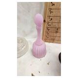 Fenton Glass Bell, Faberge Pattern and Cat Figurine, Vase