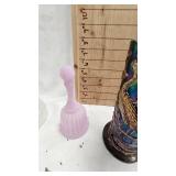 Fenton Glass Bell, Faberge Pattern and Cat Figurine, Vase