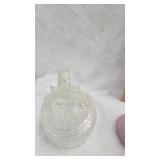Fenton Glass Bell, Faberge Pattern and Cat Figurine, Vase