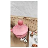 Fenton Glass Hobnail Bowl, Murano Glass Pink Satin Diamond Pattern Vanity Jar