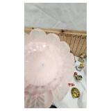 Fenton Glass Hobnail Bowl, Murano Glass Pink Satin Diamond Pattern Vanity Jar