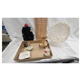 Bronze Puppy. Wicker Décor, Vintage Hats