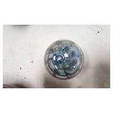 Paperweight, Bowl, Figures, 2 Vaseline Glass Teacups