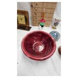 Paperweight, Bowl, Figures, 2 Vaseline Glass Teacups