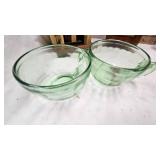 Paperweight, Bowl, Figures, 2 Vaseline Glass Teacups