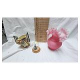 Fenton Peach Crest Vase and Turkey Planter
