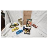 Mid Century Tin Toy Car, Wood Car, Miniatures, Peter Rabbit Book