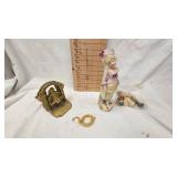 Bronze Bookends, Springtime Girl and Bird Swing Set