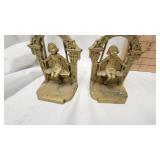 Bronze Bookends, Springtime Girl and Bird Swing Set