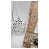 White Ceramic Filligrie Vase and perfume bottles